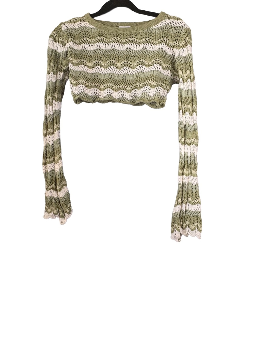 Princess Polly Olive & White Striped Cropped Knit Top